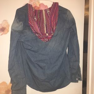 Denim shirt with hood